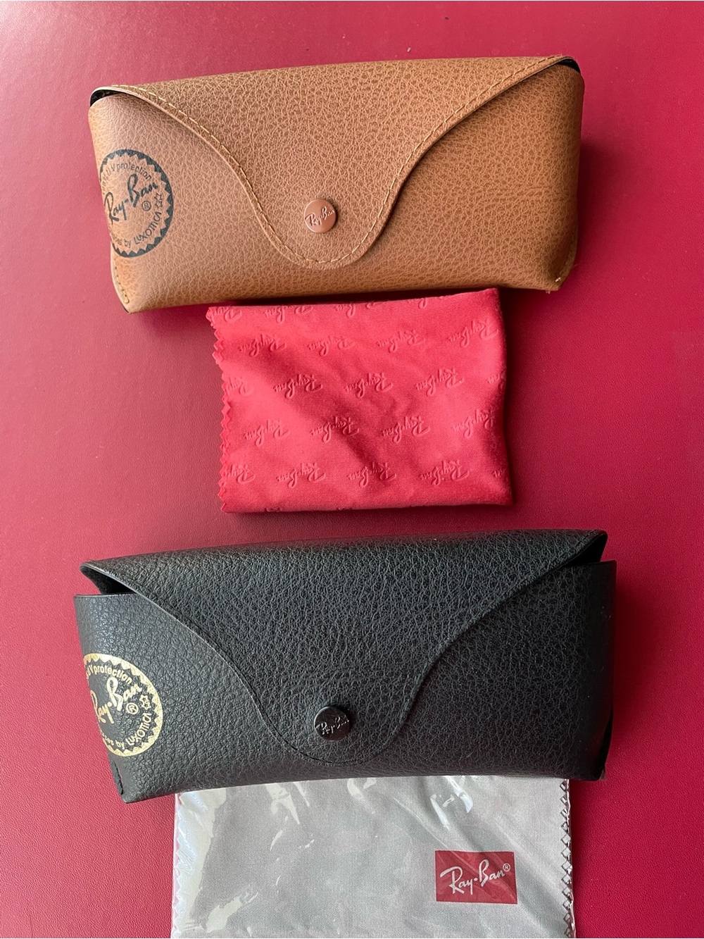 Ray-Ban Women's Sunglass Case Duo in Brown, Black with Cleaning Cloth